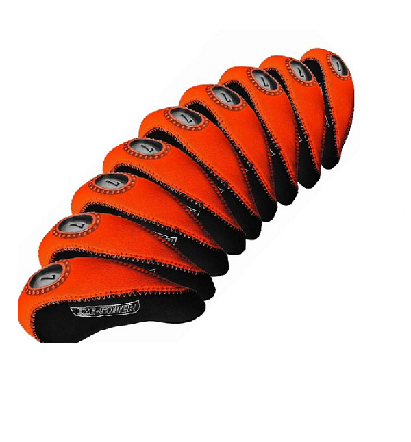 EZE Golf 10 Piece Set Neoprene Coloured Iron Covers (Black / Orange)